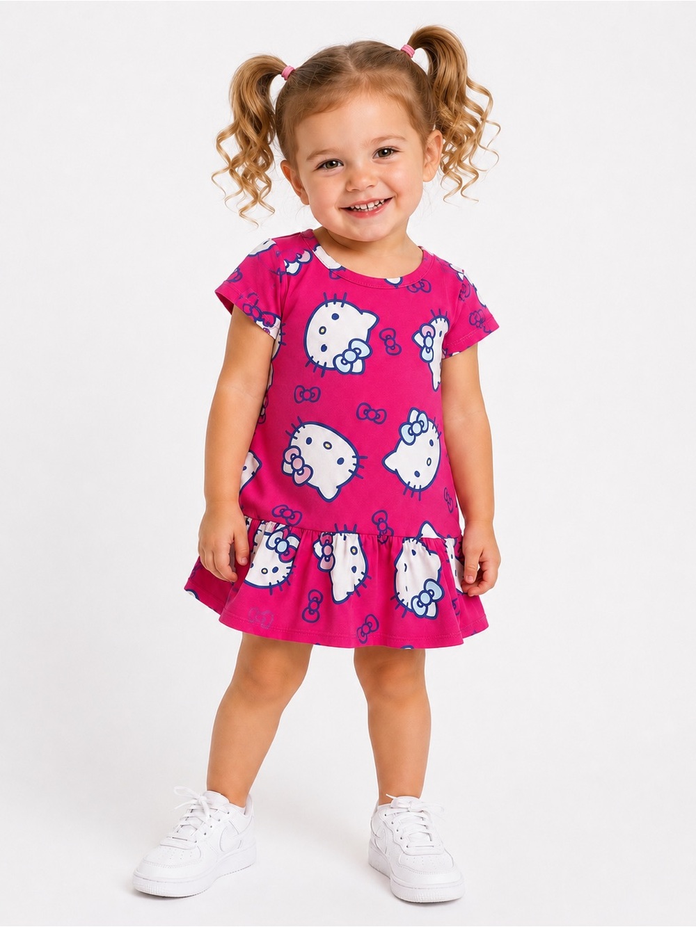 Hello Kitty Hot Pink All-Over Print Ruffle-Hem Dress